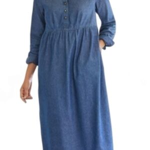 Woman Within Blue Midi Dress with Long Sleeves
